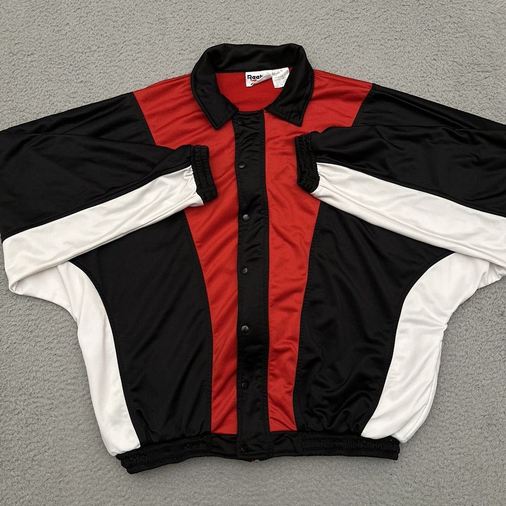 Vintage Reebok Basketball Jacket Men's Large Full Zip‎ Snap Button Zip Pockets
